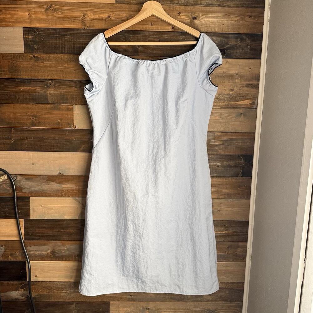J.CREW Off the Shoulder Mini Dress 16 Textured Nylon Gentle Sea Light Blue NWT